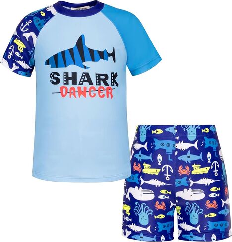 GRACE KARIN Boys Swim Set Swim Trunks and Short Sleeve Rash Guard Bathing Suits 5-12Y in Saudi Arabia