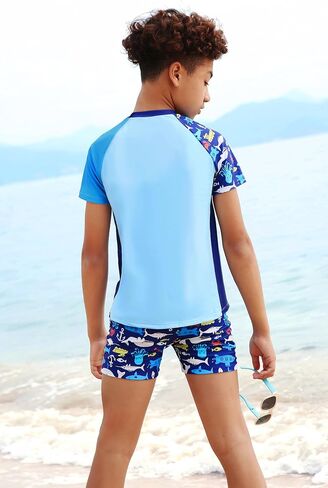 GRACE KARIN Boys Swim Set Swim Trunks and Short Sleeve Rash Guard Bathing Suits 5-12Y in Saudi Arabia