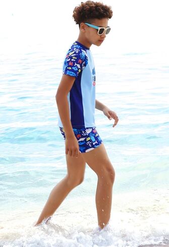 GRACE KARIN Boys Swim Set Swim Trunks and Short Sleeve Rash Guard Bathing Suits 5-12Y in Saudi Arabia