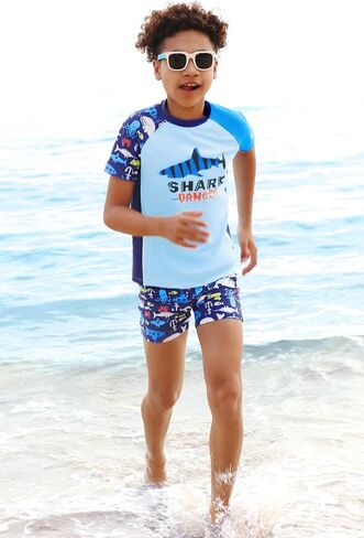 GRACE KARIN Boys Swim Set Swim Trunks and Short Sleeve Rash Guard Bathing Suits 5-12Y in Saudi Arabia