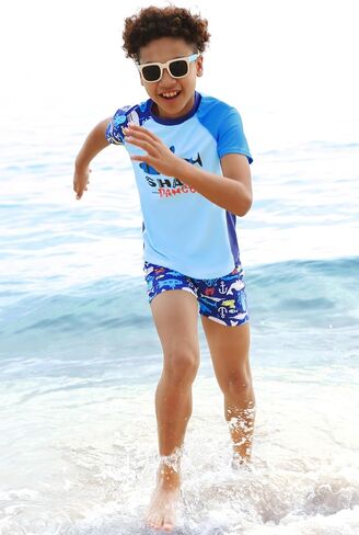 GRACE KARIN Boys Swim Set Swim Trunks and Short Sleeve Rash Guard Bathing Suits 5-12Y in Saudi Arabia