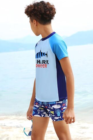 GRACE KARIN Boys Swim Set Swim Trunks and Short Sleeve Rash Guard Bathing Suits 5-12Y in Saudi Arabia