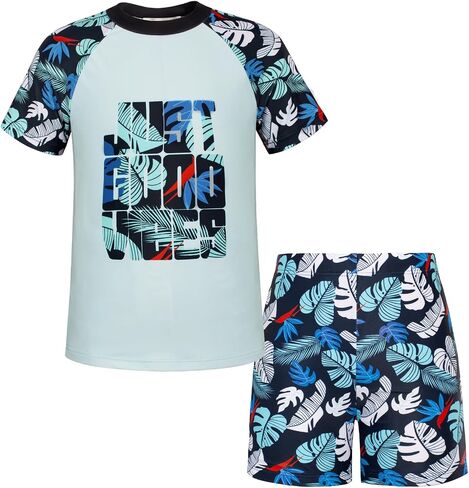 GRACE KARIN Boys Swim Set Swim Trunks and Short Sleeve Rash Guard Bathing Suits 5-12Y in Saudi Arabia