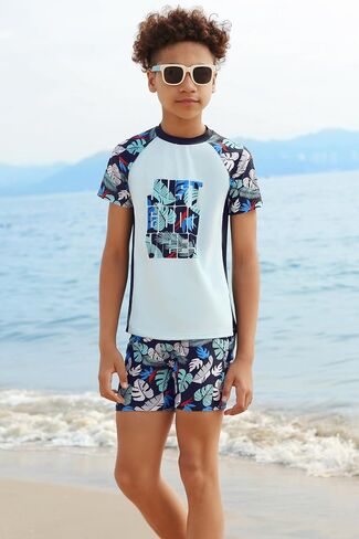 GRACE KARIN Boys Swim Set Swim Trunks and Short Sleeve Rash Guard Bathing Suits 5-12Y in Saudi Arabia