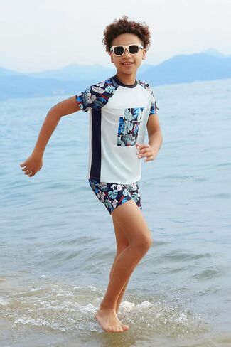 GRACE KARIN Boys Swim Set Swim Trunks and Short Sleeve Rash Guard Bathing Suits 5-12Y in Saudi Arabia