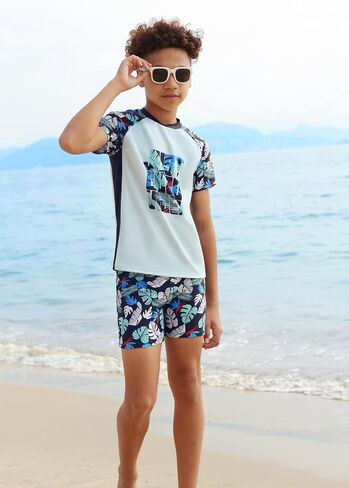 GRACE KARIN Boys Swim Set Swim Trunks and Short Sleeve Rash Guard Bathing Suits 5-12Y in Saudi Arabia