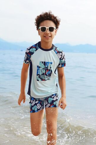 GRACE KARIN Boys Swim Set Swim Trunks and Short Sleeve Rash Guard Bathing Suits 5-12Y in Saudi Arabia