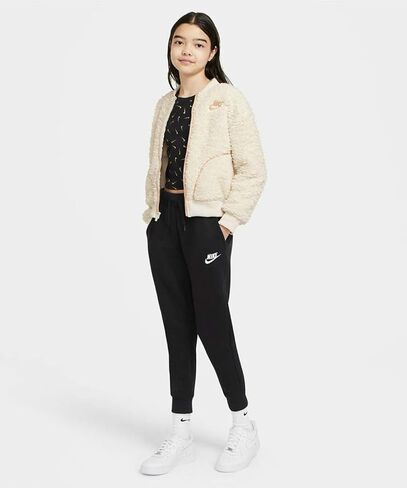 جاكيتات Nike Sportswear High Pile Fleece Shine Bomber للفتيات مقاس L، اللون: أبيض in Saudi Arabia