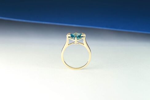 Gin & Grace 14K Yellow Gold Genuine London Blue Topaz Ring with Diamonds for women | Ethically, authentically & organically sourced (Cushion -cut) shaped London Blue Topaz hand-crafted jewelry for her | London Blue Topaz Ring for women in Saudi Arabia