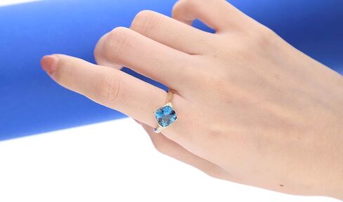 Gin & Grace 14K Yellow Gold Genuine London Blue Topaz Ring with Diamonds for women | Ethically, authentically & organically sourced (Cushion -cut) shaped London Blue Topaz hand-crafted jewelry for her | London Blue Topaz Ring for women in Saudi Arabia