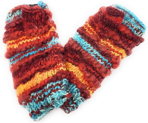 Hand Knit Wool Fingerless Texting Gloves or Mittens Fleece Lined Made in Nepal in Saudi Arabia