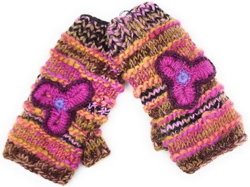 Hand Knit Wool Fingerless Texting Gloves or Mittens Fleece Lined Made in Nepal in Saudi Arabia