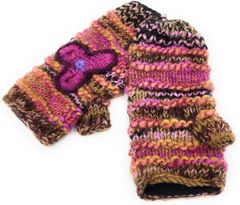 Hand Knit Wool Fingerless Texting Gloves or Mittens Fleece Lined Made in Nepal in Saudi Arabia