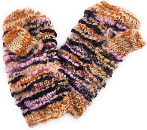 Hand Knit Wool Fingerless Texting Gloves or Mittens Fleece Lined Made in Nepal in Saudi Arabia
