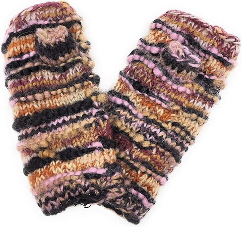 Hand Knit Wool Fingerless Texting Gloves or Mittens Fleece Lined Made in Nepal in Saudi Arabia