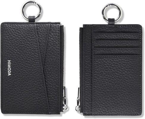 HIMODA Slim Wallet for Women & Men, Real Leather Credit Card Holder with Keychain, Small Front Pocket Wallets, Thin Black Card case with Coin Pouch, Minimalist & Compact in Saudi Arabia