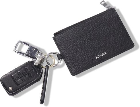 HIMODA Slim Wallet for Women & Men, Real Leather Credit Card Holder with Keychain, Small Front Pocket Wallets, Thin Black Card case with Coin Pouch, Minimalist & Compact in Saudi Arabia
