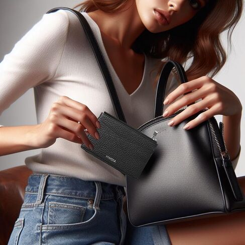 HIMODA Slim Wallet for Women & Men, Real Leather Credit Card Holder with Keychain, Small Front Pocket Wallets, Thin Black Card case with Coin Pouch, Minimalist & Compact in Saudi Arabia