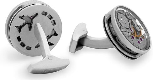 Slim Skeleton Round Gear cufflinks with Matte Rhodium Finish, Silver in Kuwait