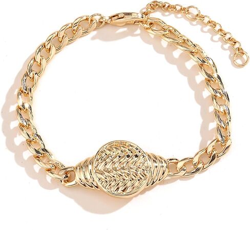 Upowka Gold Metal Bracelet Gold Woven Metal Bracelet with Sleek Circular Clasp and Wire Texture Unique Design Statement Bracelet for Women in Kuwait
