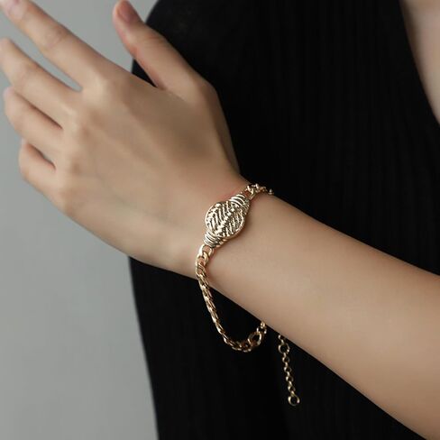 Upowka Gold Metal Bracelet Gold Woven Metal Bracelet with Sleek Circular Clasp and Wire Texture Unique Design Statement Bracelet for Women in Kuwait