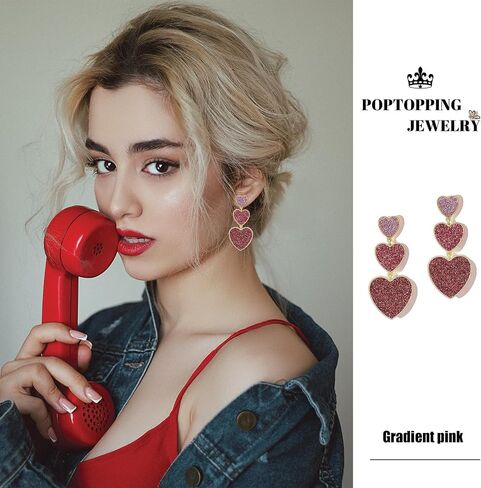 PopTopping الكوبية ربط سلسلة أقراط القلب تتدلى سلسلة أقراط للنساء الوردي القلب أقراط للفتيات في سن المراهقة عيد ميلاد عيد الحب هدية عيد الميلاد (A-الوردي) in Kuwait