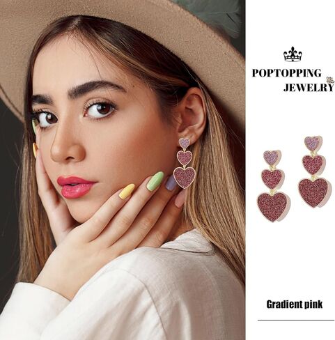 PopTopping الكوبية ربط سلسلة أقراط القلب تتدلى سلسلة أقراط للنساء الوردي القلب أقراط للفتيات في سن المراهقة عيد ميلاد عيد الحب هدية عيد الميلاد (A-الوردي) in Kuwait