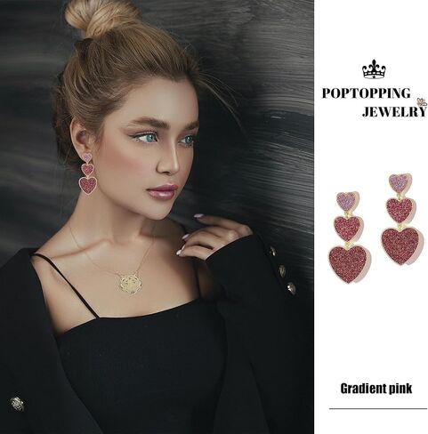 PopTopping الكوبية ربط سلسلة أقراط القلب تتدلى سلسلة أقراط للنساء الوردي القلب أقراط للفتيات في سن المراهقة عيد ميلاد عيد الحب هدية عيد الميلاد (A-الوردي) in Kuwait