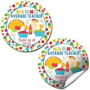 Nacho Average Taco Themed Teacher Appreciation Thank You Sticker Labels, 40 2" Party Circle Stickers by AmandaCreation, Great for Envelope Seals & Gift Bags