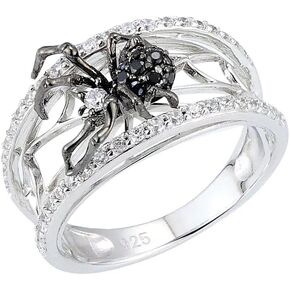 Personality Fashion Creative 925 Sterling Silver AAA Cubic Zirconia Thumb Rings Vintage 3D Black Spider Hollow Ring Joint Midi Rings Creative Finger Jewelry or Gift for Festival Party