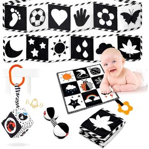 Black and White High Contrast Baby Toys for Newborn, Newborn Toys Montessori Toys for Babies 0-6 Months Tummy Time Toys, Infant Toys 0-6 Months Sensory Toys Soft Book for 0 3 6 6 9 12 Months Boy Girl