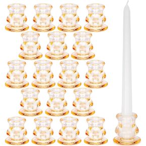 Amber Glass Candle Holders Bulk, 18PCS Taper Candles Candlestick Holders for Table Centerpiece, Birthday Event Party