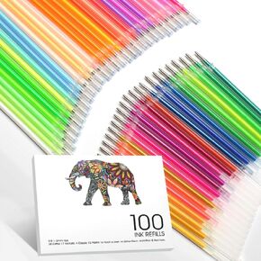 ZSCM 100 Colors Gel Pen Ink Refills, Glitter Neon Gel Ink Pens Refills Replace Cartridges for Glitter Gel Pens Set,for Kids Drawing Adult Coloring Books Journaling Women Gifts, No Repeats