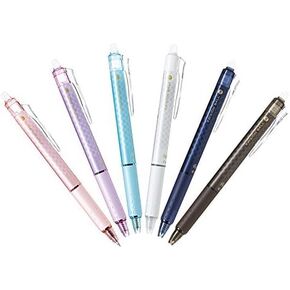 Pilot Frixion Knock Ball Retractable Erasable Gel Ink Pen, Design Series Chequered Pattern, Black Ink,0.5mm, 6 Designs Set
