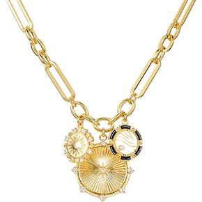 Sun Heart Charm Choker Necklace for Women Girls Men,18k Gold Plated With Zircons Inlaid Pendants,Thick Chunky Paperclip Chain Hip Hop Necklace Unisex Jewelry,Cuban Link Chain for Women Trendy (Sun)