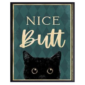 Nice Butt Bathroom Decor - Cat Wall Decor - Funny Bathroom Wall Art - Cat Bathroom Decor - Bath Wall Decor - Bathroom Decorations for Women, Kitty, Kitten, Pet, Animal Lover - Powder Room Wall Art