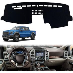 غطاء لوحة القيادة للوحة القيادة، وسادة سجادة مضادة للانزلاق مخصصة متوافقة مع Ford F150 2015-2020 واقي من الشمس (زخرفة سوداء)