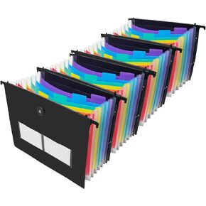 4 Pack Expanding Hanging File Folders, 7 Pockets Accordian File Organizer for Document Bill, Large Capacity, Multi-Color Tabs, Letter Size for Filing Cabinet