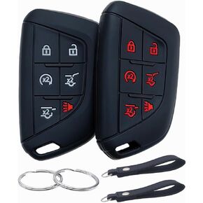 Silicone Rubber Key Fob Cover Compatible with Cadillac Escalade Escalade ESV (Black/Black, 6 Buttons)