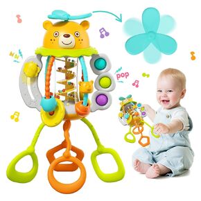 HOLA Montessori Toys for 1 Year Old Boy-Rattle Teething Toys Baby Toys 0-6 Months Baby Toys 6-12 Months, Silicone Pull String Toys Sensory Toys for 1 Year Old Girl Gifts Christmas Stocking Stuffers