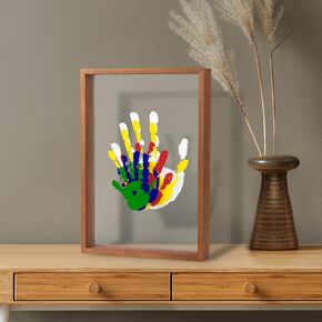 Liovsiso Clear Family Handprint Kit - Gifts for New Parents -Create Lasting DIY Crafts Keepsake Wooden Frame -Includes 5 Paint Colors - Transparent Sheets (Brown)