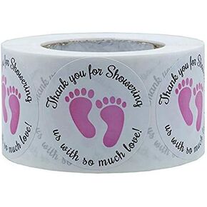 Gender Neutral Baby Shower Stickers，Thank You for Showering Us with So Much Love Round Labels Blue Baby Footprint Stickers,