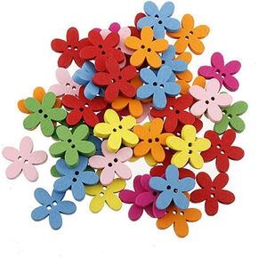 100pcs Colorful Flower Flatback Wooden Buttons Sewing Scrapbooking Craft for