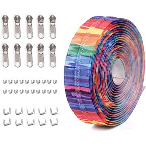changsons Combination Set, one Set=4.5m Zipper+10 Zipper Head+Front and Rear Seam, 5# Multi Color Block Zipper, 5# Nylon Zipper, Suitable for Clothing, Bags, and Manual DIY