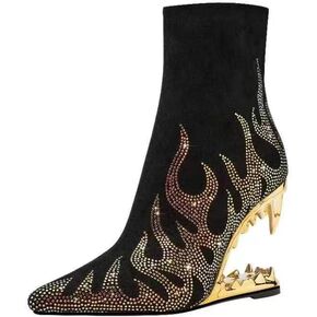 Women's pointed high heeled rhinestone booties