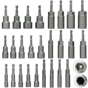 26Pcs Impact Driver Bit Set,Magnetic Impact Drill Nut Driver Set, Impact Socket Adapters, Metric 6mm-19mm Screwdriver Bits, 14Pcs Magnetic + 12Pcs Deep Driving, 14 Sizes, Long Bolt Hex Socket 1/4"