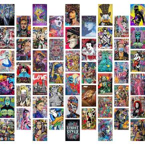 LIYA 50PCS Banksy Wall Collage Kit، 4x6 بوصة، مجموعة فن الكتابة على الجدران، فنانين مشهورين فن البوب، ديكور غرفة الفتيات والفتيان، ملصقات الكتابة على الجدران للمراهقين الأولاد الرجال الرجال غرفة النوم ديكور جدار الفن مجموعة in Kuwait