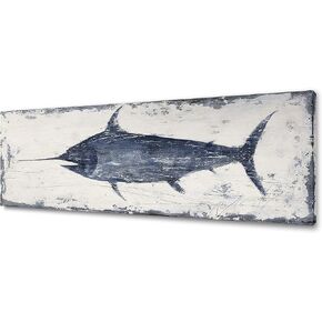 Yihui Arts Blue and White Fish Canvas Wall Art – Coastal Paintings with Textured for Living Room Bedroom Bathroom Decor