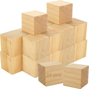24 Pcs Unfinished Wood Cubes 2 Inch,Natural Wooden Blocks for Crafts,Square Blank Wood Blocks Set for Painting Decorating Crafting DIY Projects