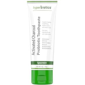 Hyperbiotics Activated Charcoal Probiotic Toothpaste | Oral Probiotics for Women, Men, Adults | Fluoride Free Whitening | Freshen Bad Breath, Gum Health Support, Whitens Teeth | Spearmint, 2 Tubes